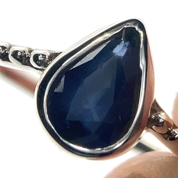 Blue Sapphire .87ct Platinum Finish Solid 925 Sterling Silver Ring - Picture 3 of 8